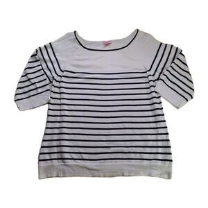 Lily Pulitzer Size XL 100% Cotton Navy White Striped 3/4 Sleeve Sweater Coastal